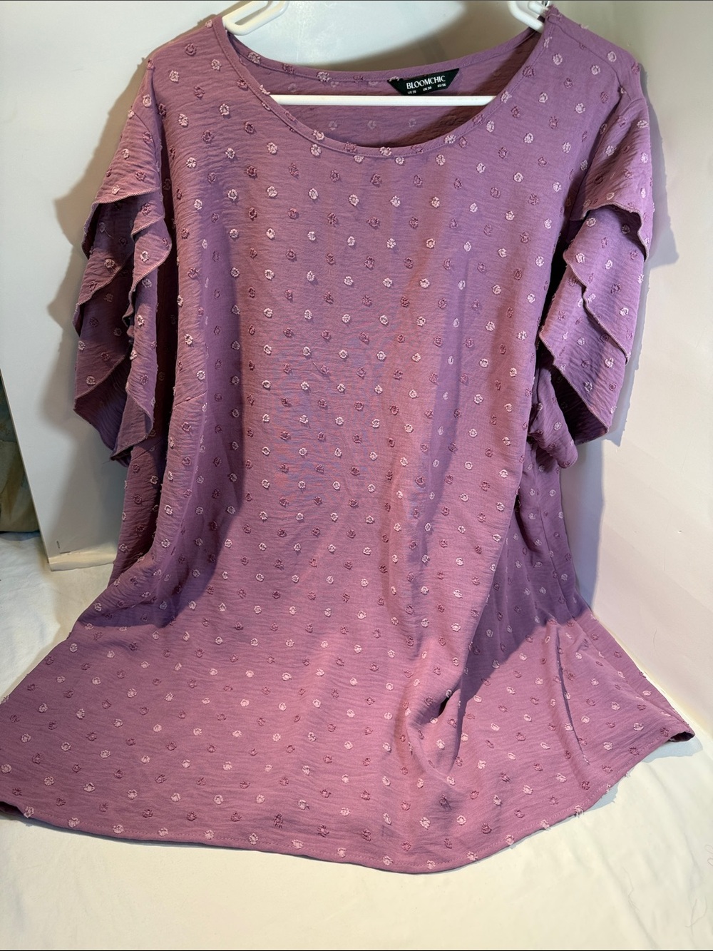 Bloomchic dark lavender flower Dot Textured -Ruffle Sleeve Top